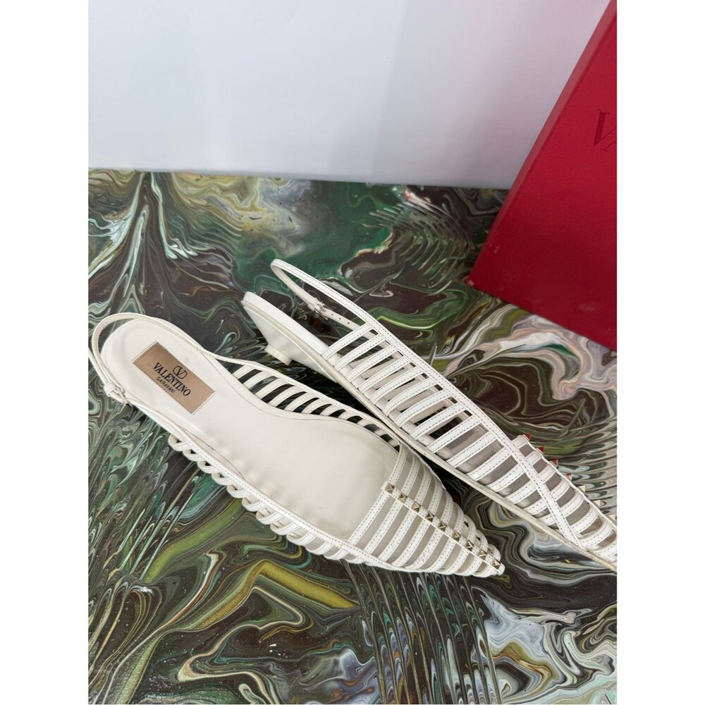 Valentino Rockstud Accents Leather Slingback Flats Size 38